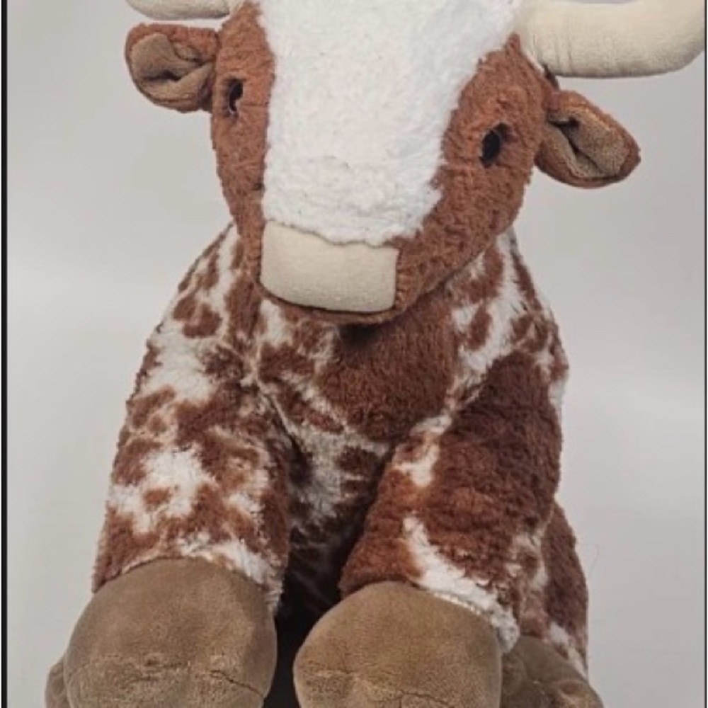 Build-A-Bear Texas Longhorn Spotted Cow Steer, Bull, Brown & White Plush
